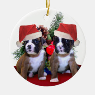 Christmas Boxer puppies ornament
