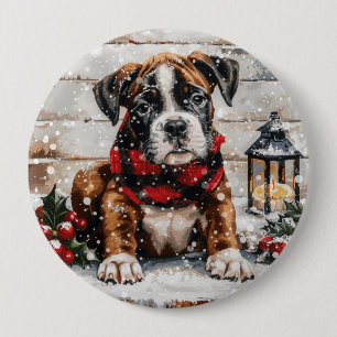 Christmas Boxer Puppy 10 Cm Round Badge