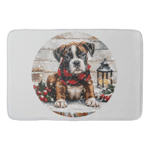 Christmas Boxer Puppy Bath Mat