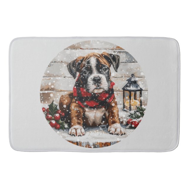 Christmas Boxer Puppy Bath Mat (Front)