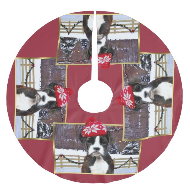 Christmas Boxer puppy Brushed Polyester Tree Skirt (Front)