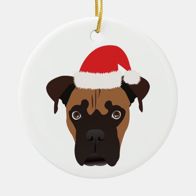 Christmas Boxer Puppy Ceramic Tree Decoration (Front)