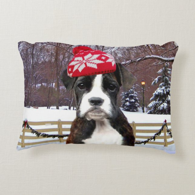 Christmas Boxer puppy Decorative Cushion (Back)