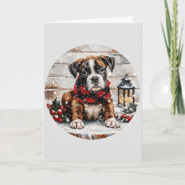 Christmas Boxer Puppy Holiday Card (Front)