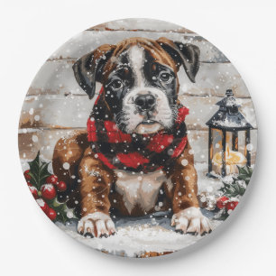 Christmas Boxer Puppy Paper Plate