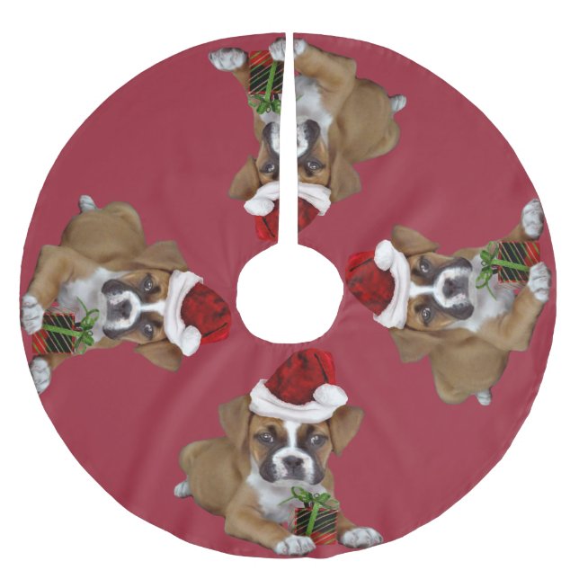 Christmas Boxer Puppy Tree Skirt (Front)