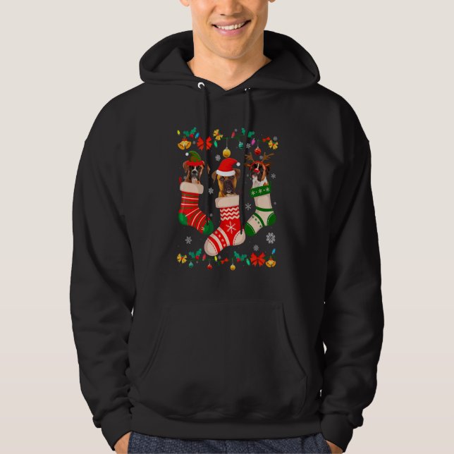 Christmas Boxer Sock Xmas Reindeer Santa ELF Dog Hoodie (Front)