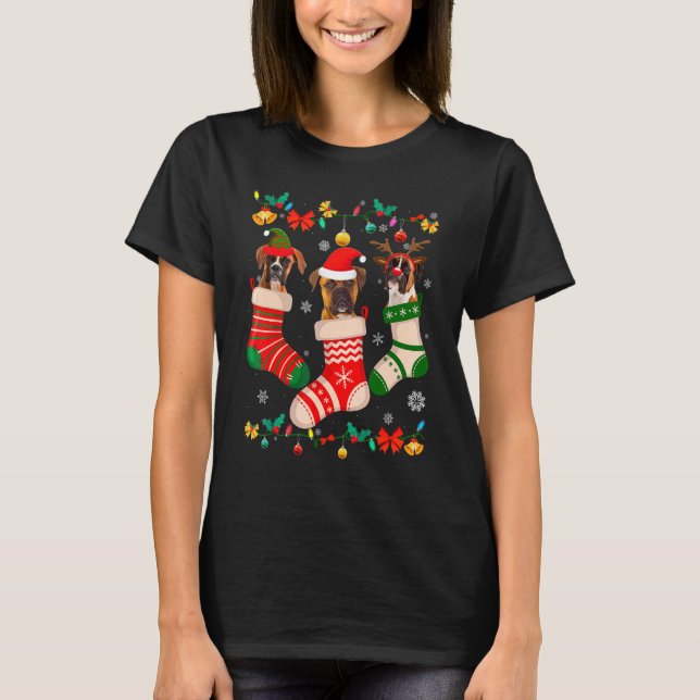 Christmas Boxer Sock Xmas Reindeer Santa ELF Dog T-Shirt (Front)