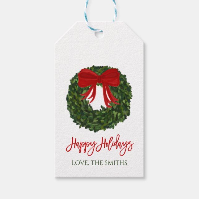 Christmas Boxwood Wreath Gift Tag (Front)