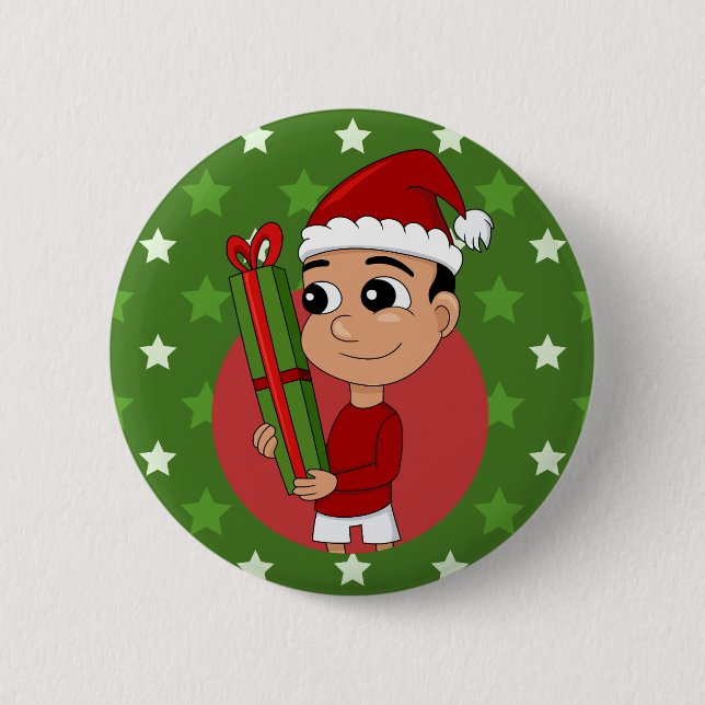Christmas boy cartoon button (Front)