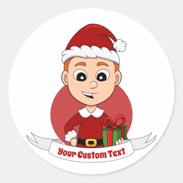 Christmas boy cartoon classic round sticker (Front)