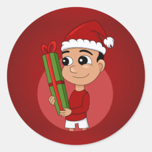 Christmas boy cartoon classic round sticker