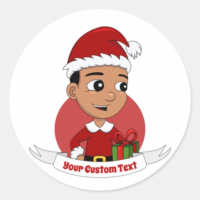 Christmas boy cartoon classic round sticker (Front)
