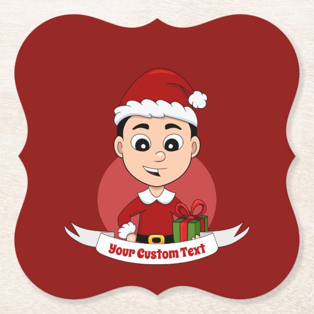 Christmas boy cartoon paper coaster (Front)