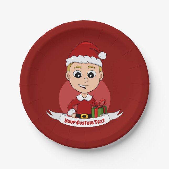 Christmas boy cartoon paper plates (Front)