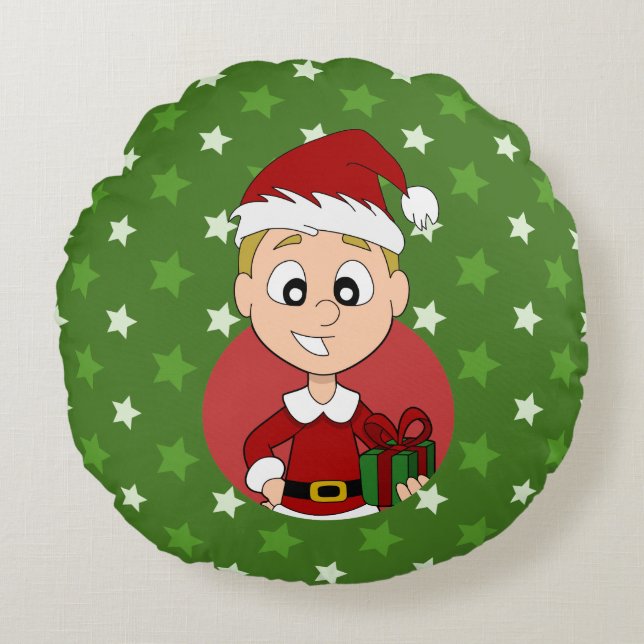 Christmas boy cartoon round pillow (Front)