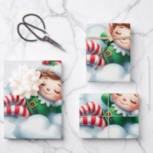 Christmas Boy Elf Sleeping on A Cloud  Wrapping Paper Sheet