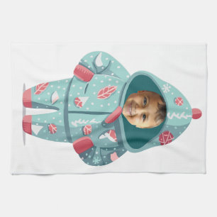 Christmas Boy Face Personalized  Tea Towel