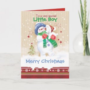 Christmas, Boy, Snow Child and Puppy, Holiday Card