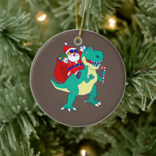 Christmas Boys Dinosaur Santa T Rex Xmas Dino Love Ceramic Tree Decoration
