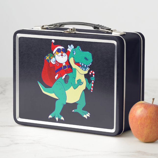 Christmas Boys Dinosaur Santa T Rex Xmas Dino Love Metal Lunch Box (In Situ)
