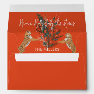 Christmas Branch & Tigers Holly Jolly Christmas Envelope
