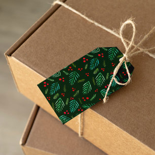 Christmas branches and berries - green gift tags