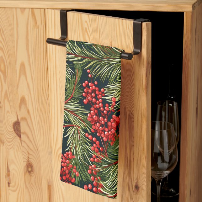 Christmas Branches and Berries Tea Towel (Thirds Fold)