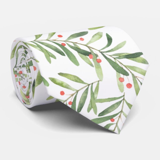 Christmas Branches and Berries Tie (Rolled)