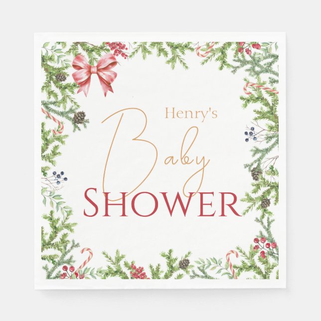 Christmas Branches Baby Shower Gender Neutral  Napkin (Front)