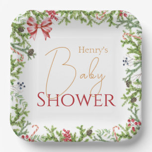 Christmas Branches Baby Shower Gender Neutral Paper Plate