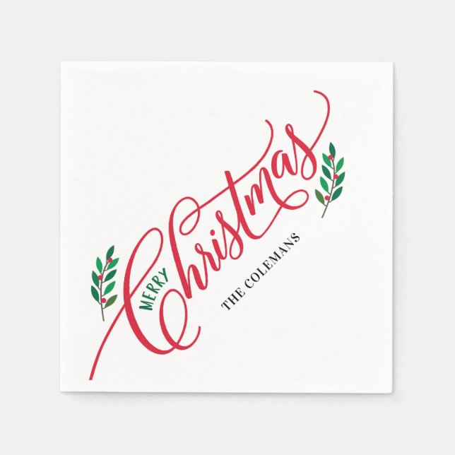 Christmas Branches Merry Christmas Party Napkins (Front)