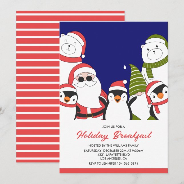 Christmas Breakfast Invitation Cool Santa Bear  (Front/Back)
