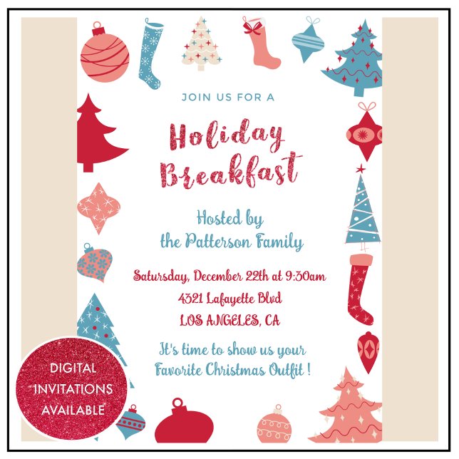 Christmas Breakfast Invitation Cute Pink and Blue (Creator Uploaded)