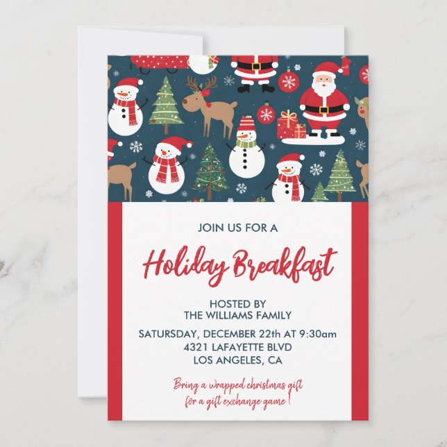 Christmas Breakfast Invitation Santa Snowman trees (Front)
