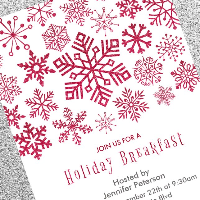 Christmas Breakfast Invitation Snowflakes Red  (Creator Uploaded)