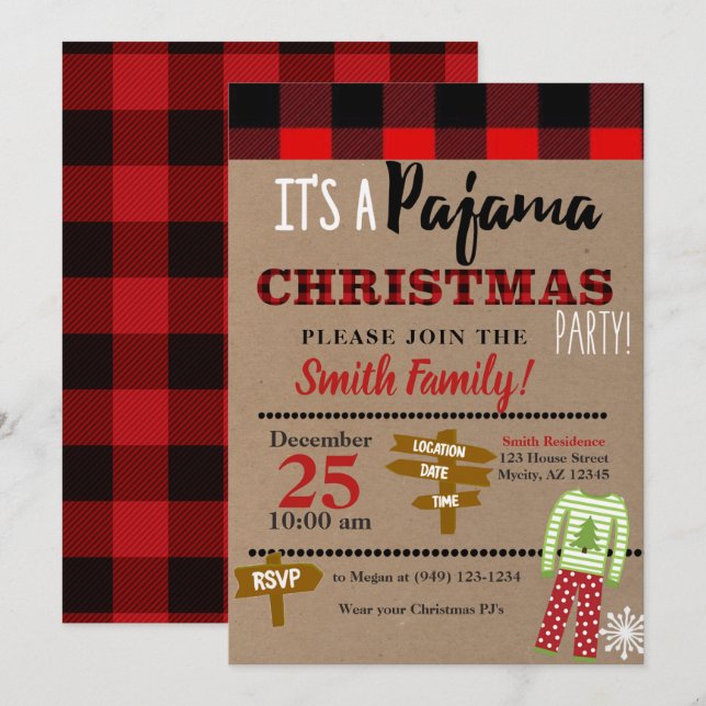 Christmas Breakfast Pajama Party Holiday Invitation (Front/Back)