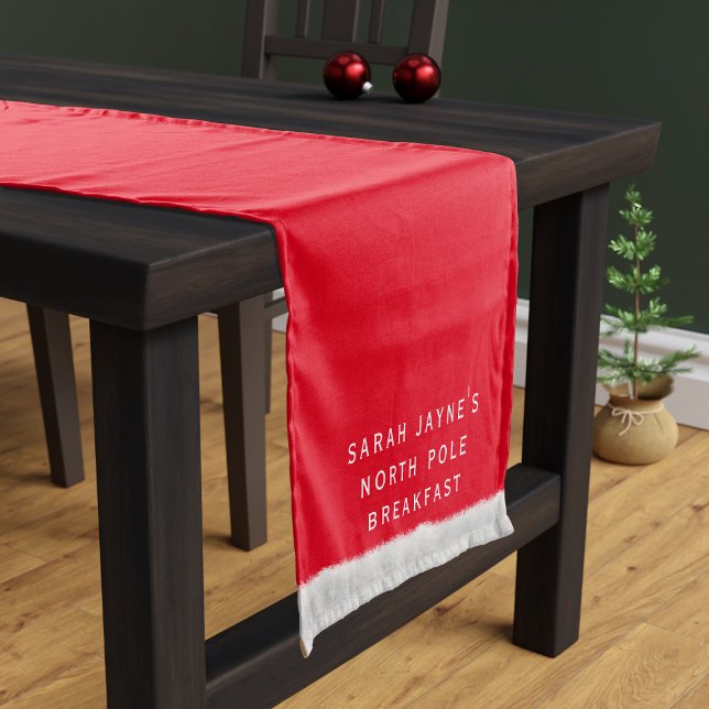 Christmas Breakfast Red & White Short Table Runner (A festive red & white Christmas table runner suitable for North Pole Breakfasts. Just add your name)