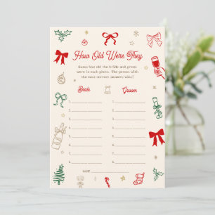 Christmas Bridal Shower Age Guessing Game Card