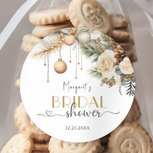 Christmas Bridal Shower Boho Chic Winter Floral Classic Round Sticker