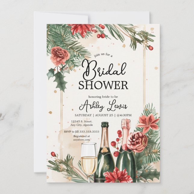 Christmas bridal shower, Brunch and bubbly Invitation (Front)