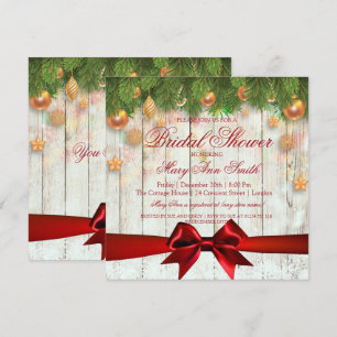 Christmas Bridal Shower Gold Deco & Ribbon Invitation