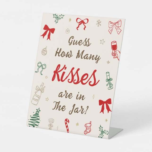 Christmas Bridal Shower Guess How Many Kisses Pedestal Sign (Front)