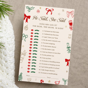 Christmas Bridal Shower He Said She Said Game