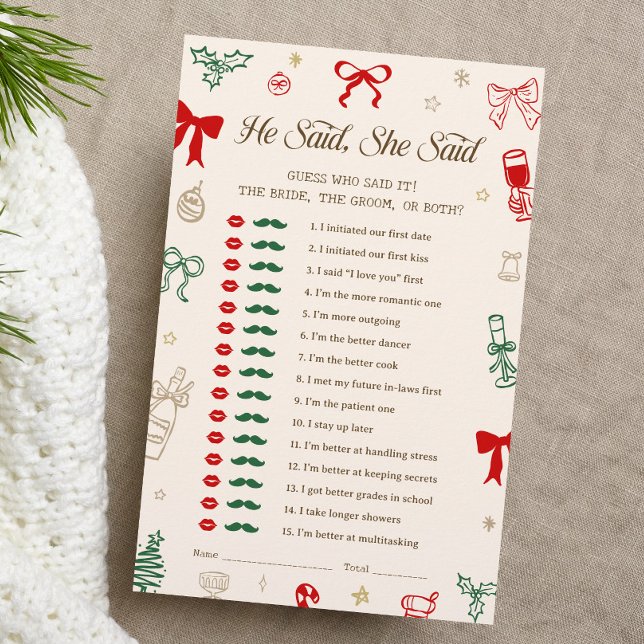 Christmas Bridal Shower He Said She Said Game (Creator Uploaded)