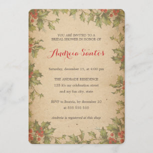 Christmas Bridal Shower Holiday Themed Rustic Invitation