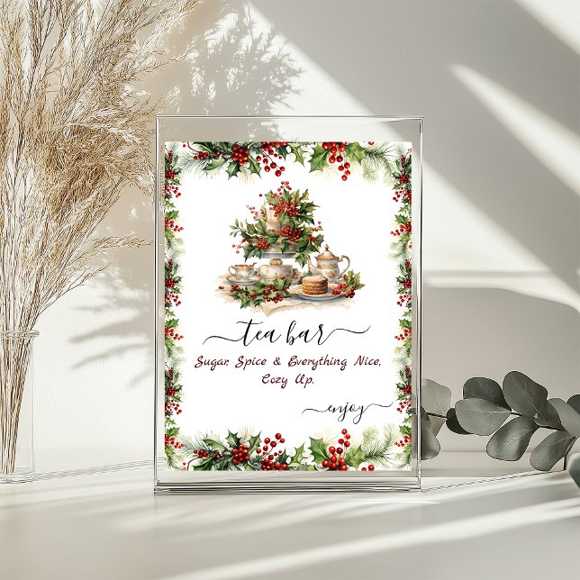 Christmas Bridal Shower Holly Berries Tea party Poster (Christmas Bridal Shower Holly Berries Tea party Poster)