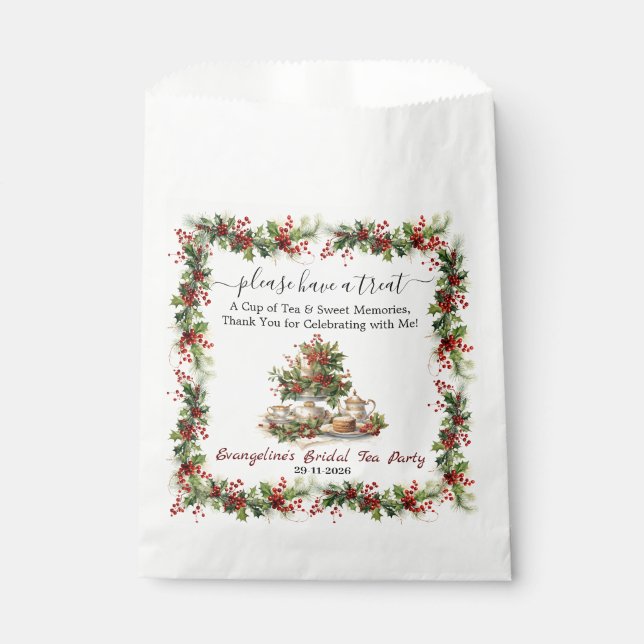Christmas Bridal Shower holly Tea Time Party  Favour Bags (Front)