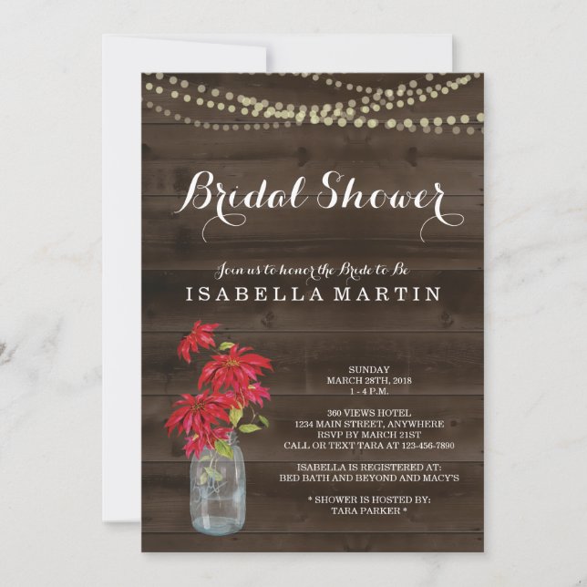 Christmas Bridal Shower Invitation - Poinsettia (Front)