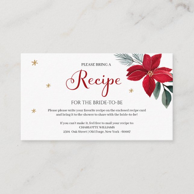 Christmas Bridal Shower Recipe Request Enclosure Card (Front)